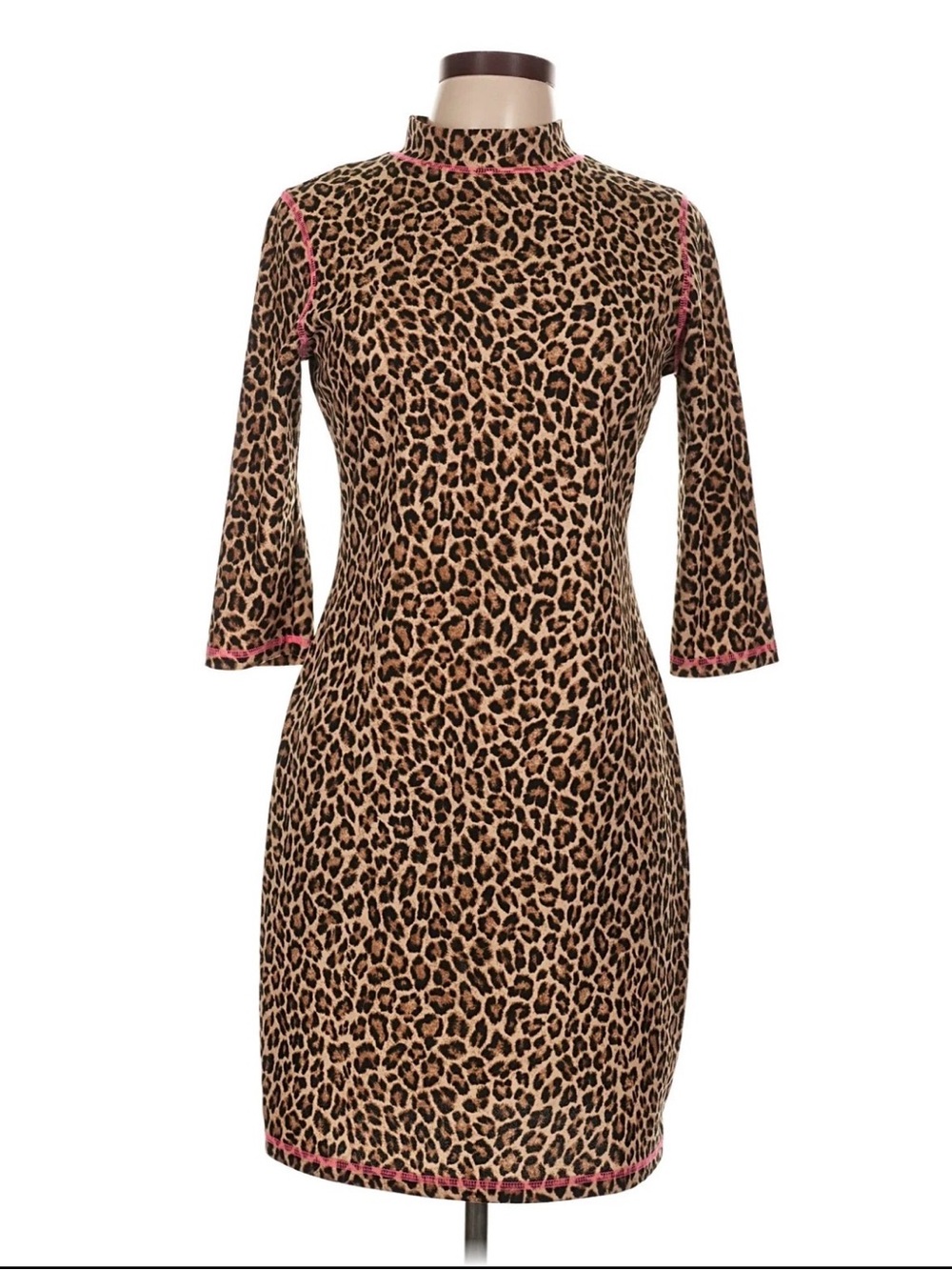 Slate and Willow Leopard Print Sheath Dress with Pink Trim-M